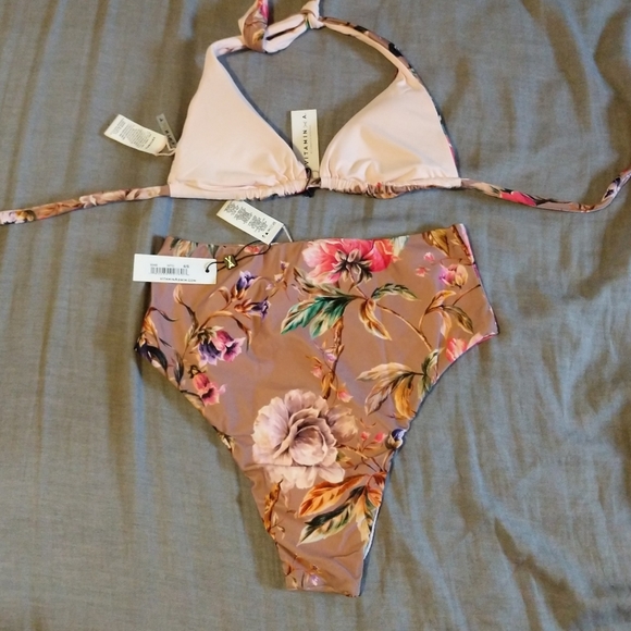 Vitamin A Talia Halter Bikini Top Lupe High Waisted Rise Bottom Ginger - Picture 3 of 11